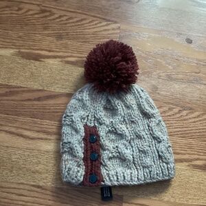 Chuns Beige & Brown Metallic Button Detail Pom Pom Knit Beanie